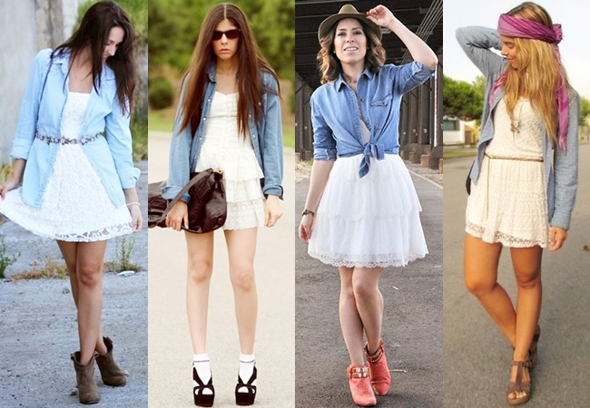 White Dress with Denim Shirt