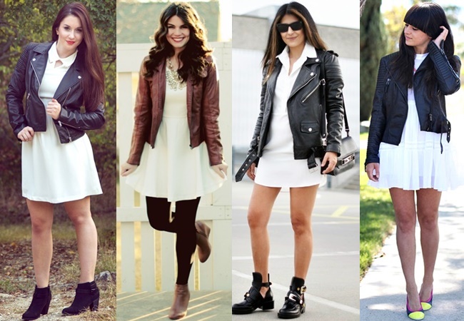 White Dress with Leather Jacket