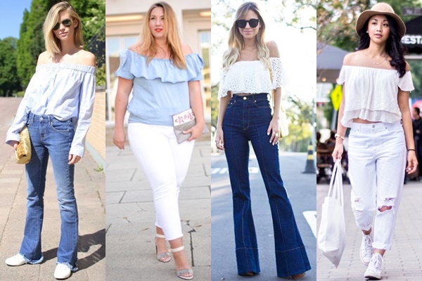 Ways to Wear Off-the-shoulder Top with Jeans