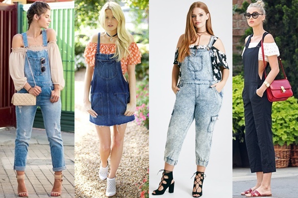 Ways to Wear Off-the-shoulder Top with Overalls (or Dungarees)