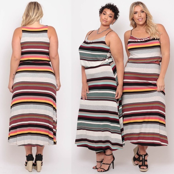 Plus Size Multi Stripe Maxi Dress