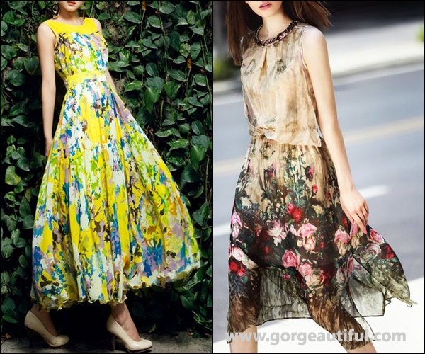 Floral Silk Crew Neck Sleeveless Midi Dress